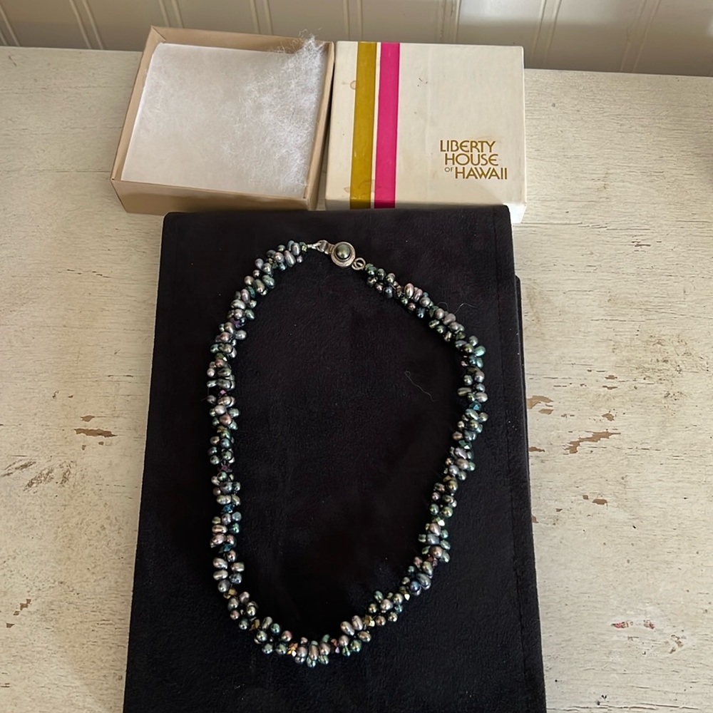 Vintage Liberty House Hawaii freshwater pearl & sterling silver necklace 16”